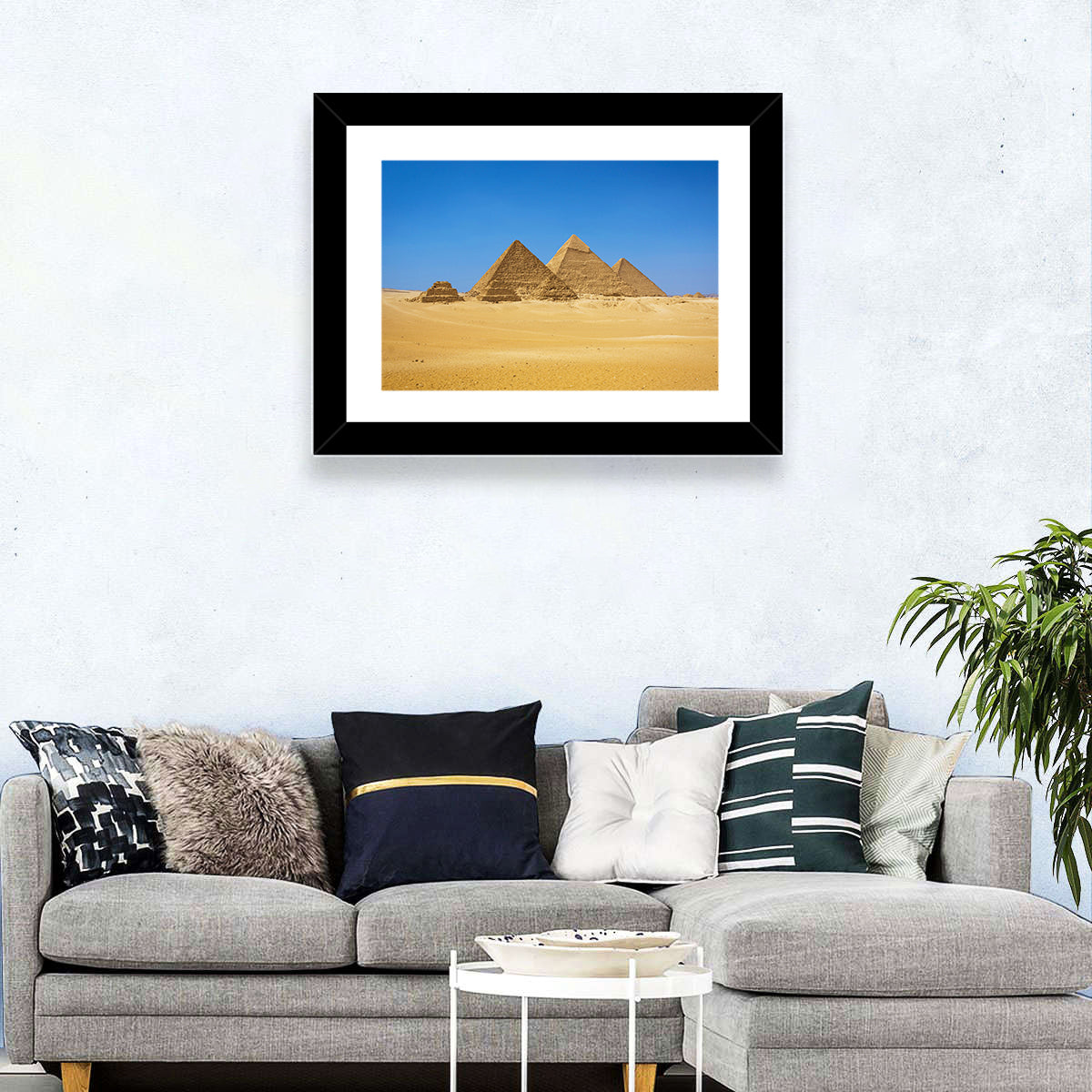 Pyramids of Giza Photograph Wall Art in a room, landscape