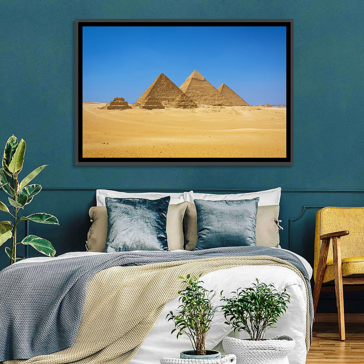 Pyramids of Giza Photograph Wall Art in a room, landscape