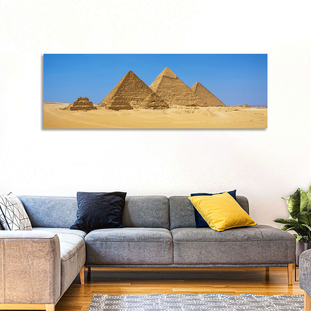 Pyramids of Giza Photograph Wall Art in a room, landscape
