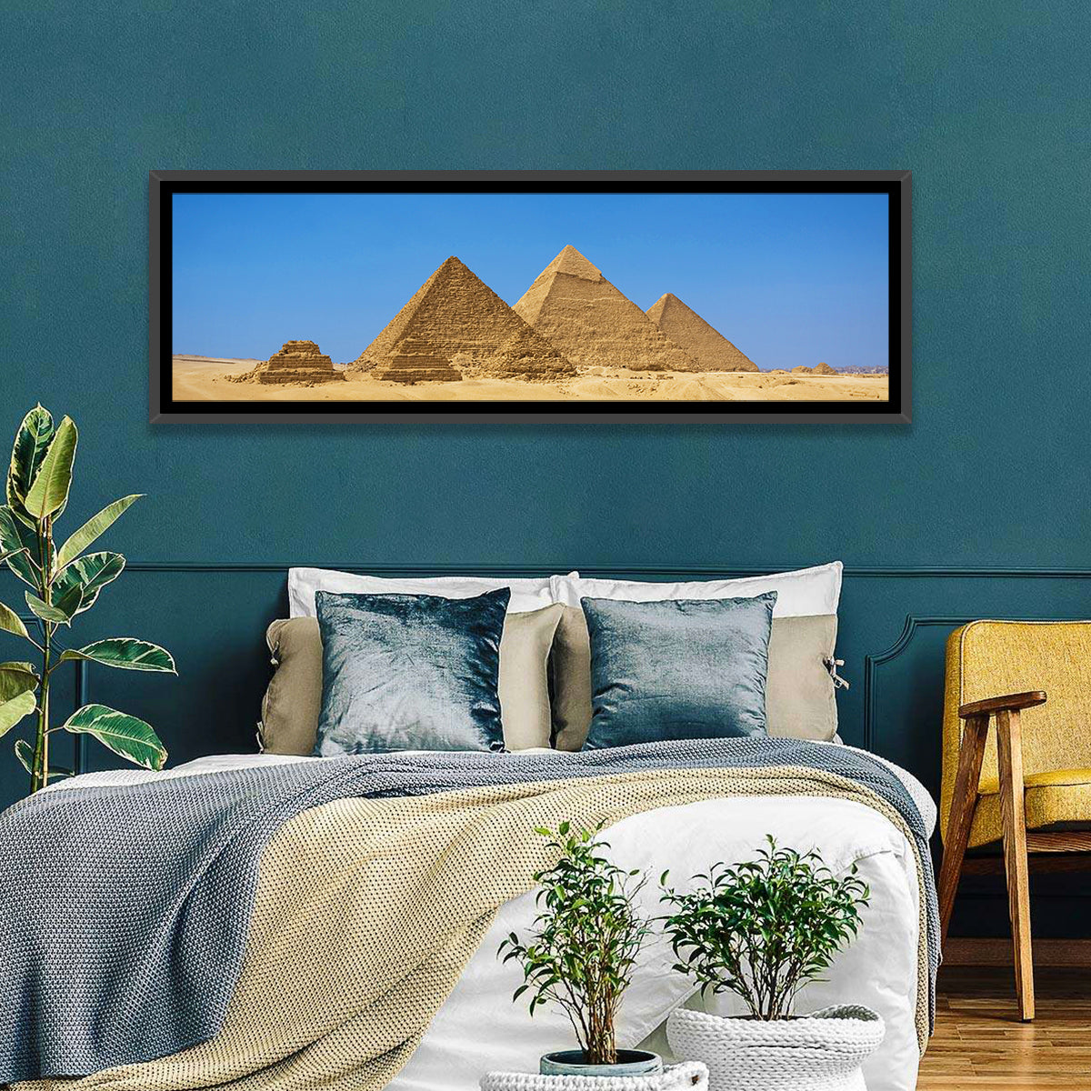 Pyramids of Giza Photograph Wall Art in a room, landscape