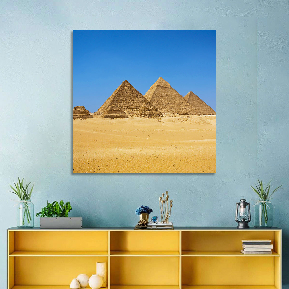 Pyramids of Giza Photograph Wall Art in a room, landscape