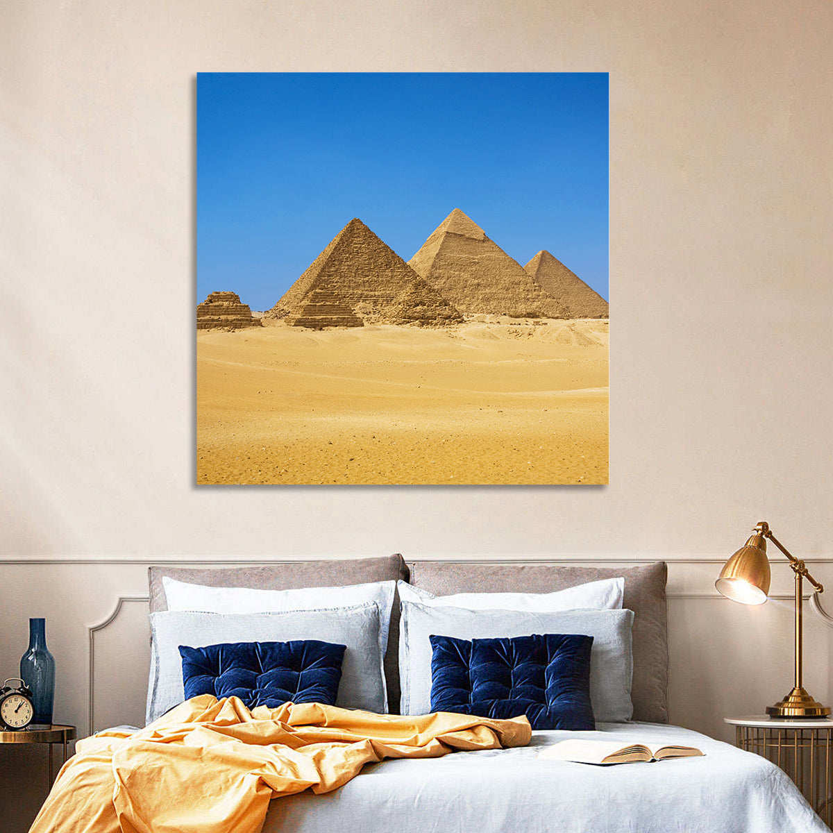 Pyramids of Giza Photograph Wall Art in a room, landscape