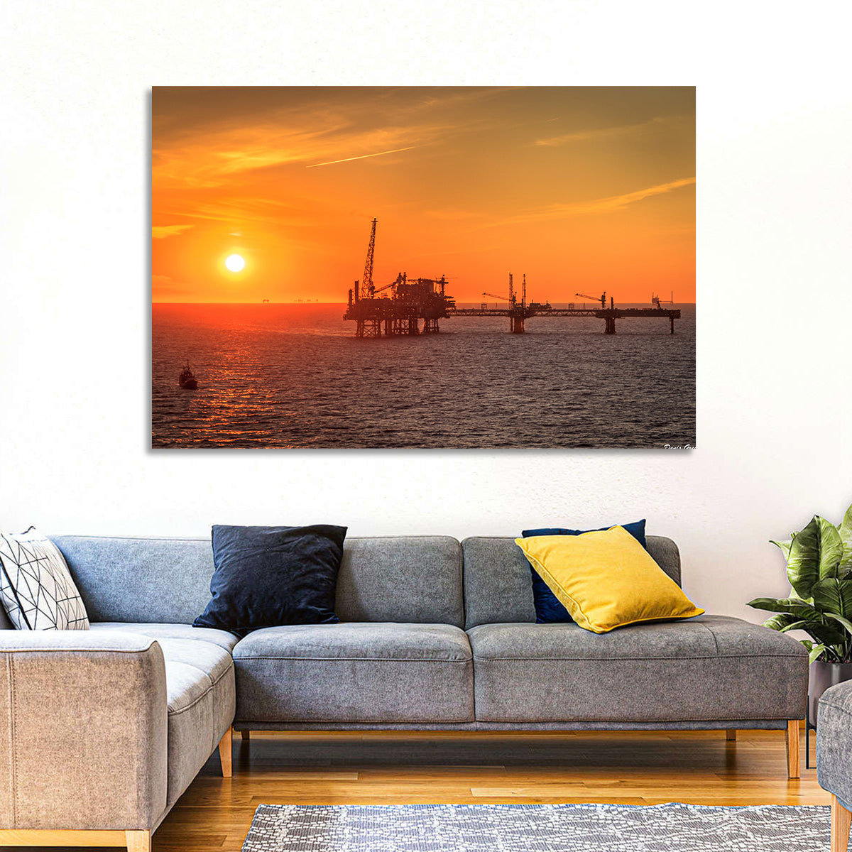 Denmark Oil Rig at Sunset Wall Art in a room, landscape