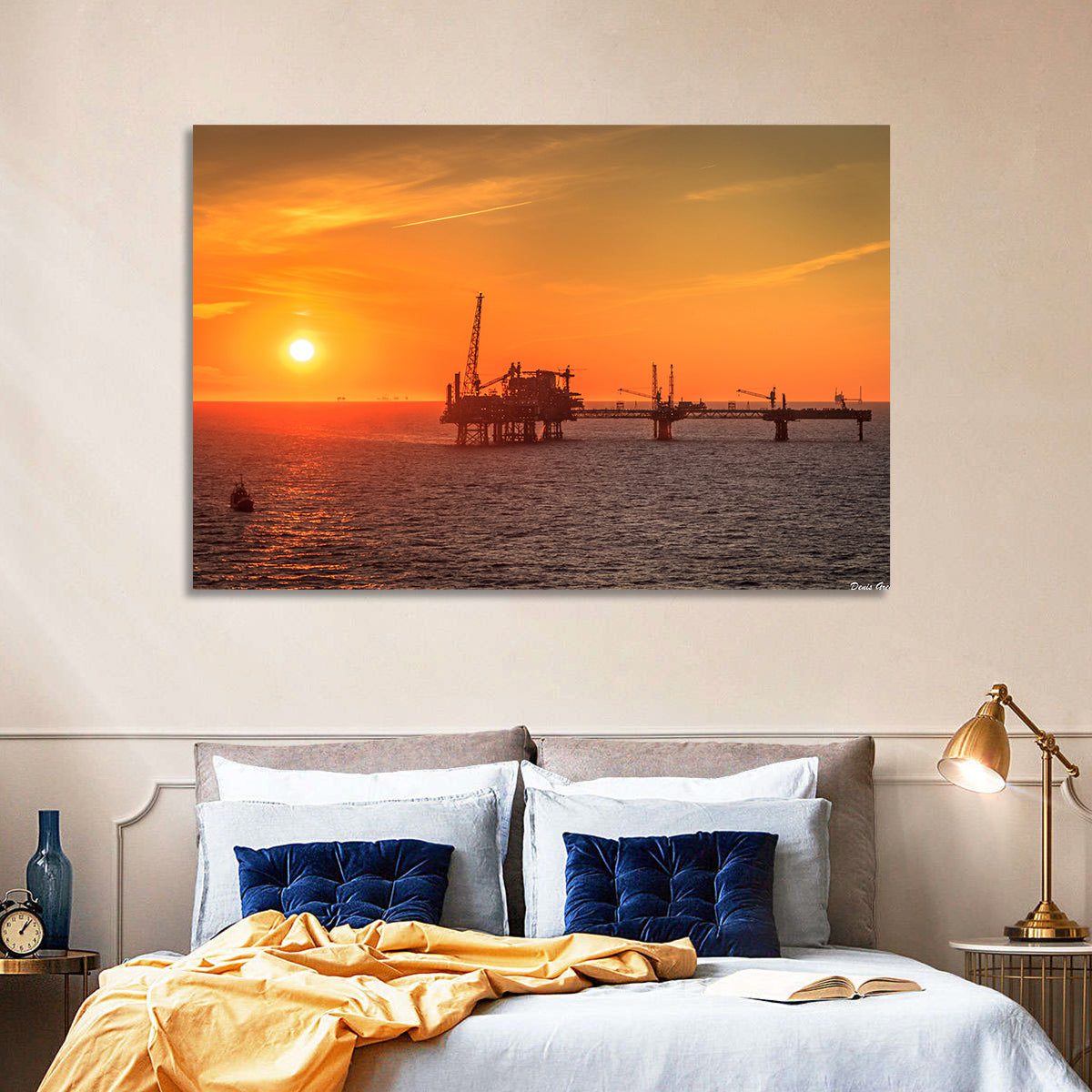 Denmark Oil Rig at Sunset Wall Art in a room, landscape