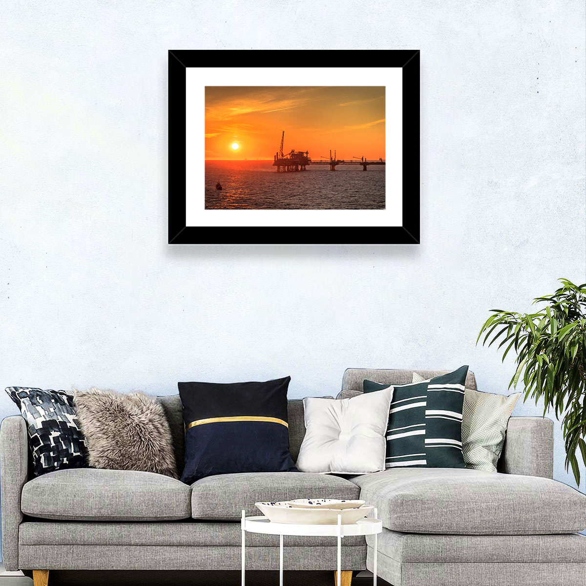 Denmark Oil Rig at Sunset Wall Art in a room, landscape