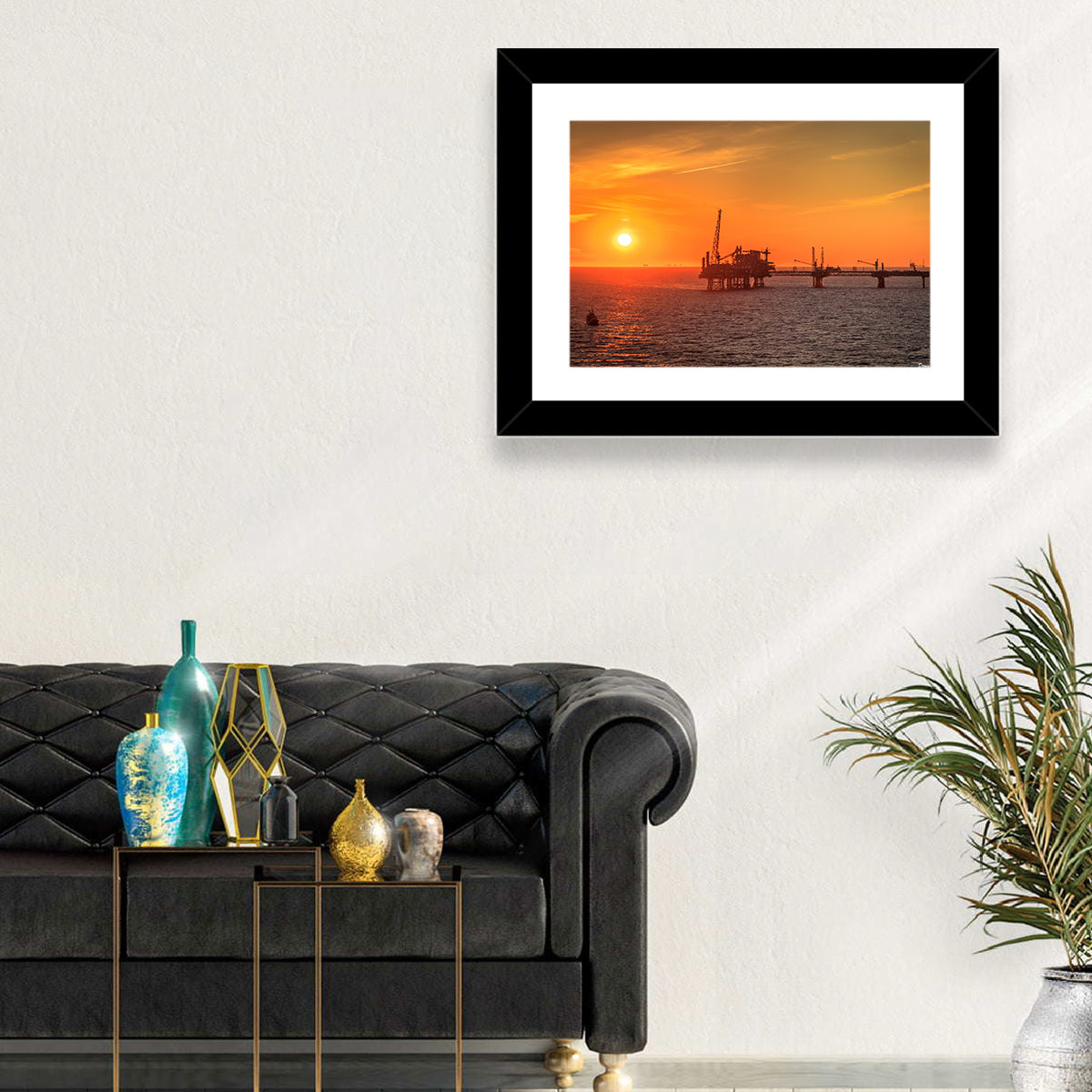 Denmark Oil Rig at Sunset Wall Art in a room, landscape