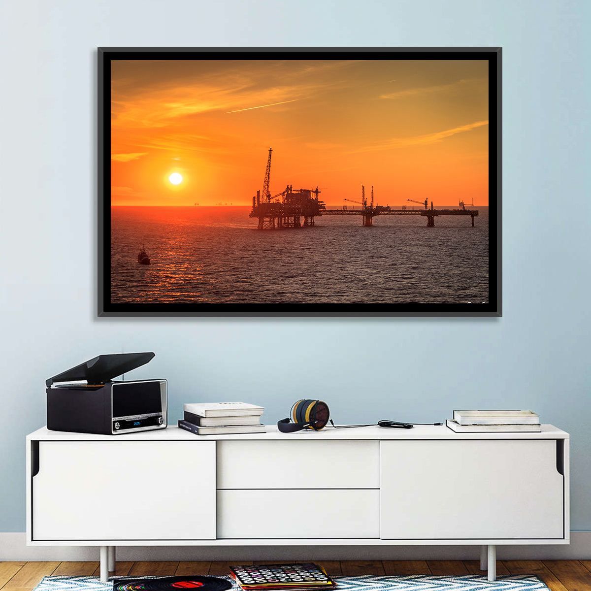 Denmark Oil Rig at Sunset Wall Art in a room, landscape
