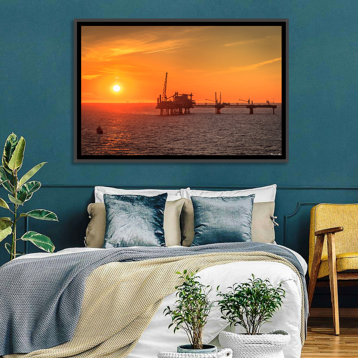 Denmark Oil Rig at Sunset Wall Art in a room, landscape