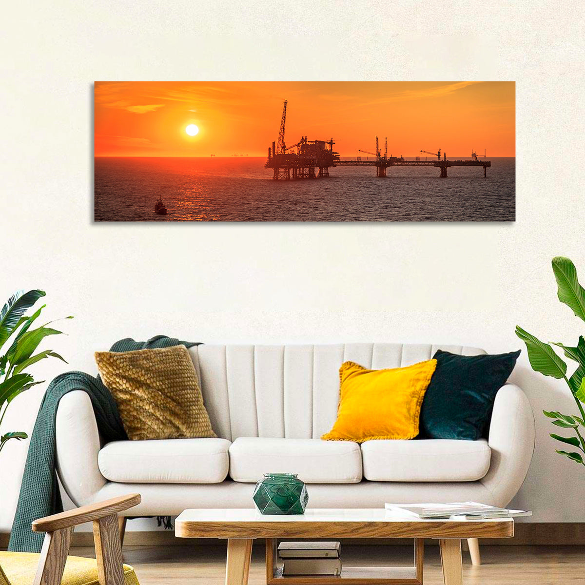 Denmark Oil Rig at Sunset Wall Art in a room, landscape