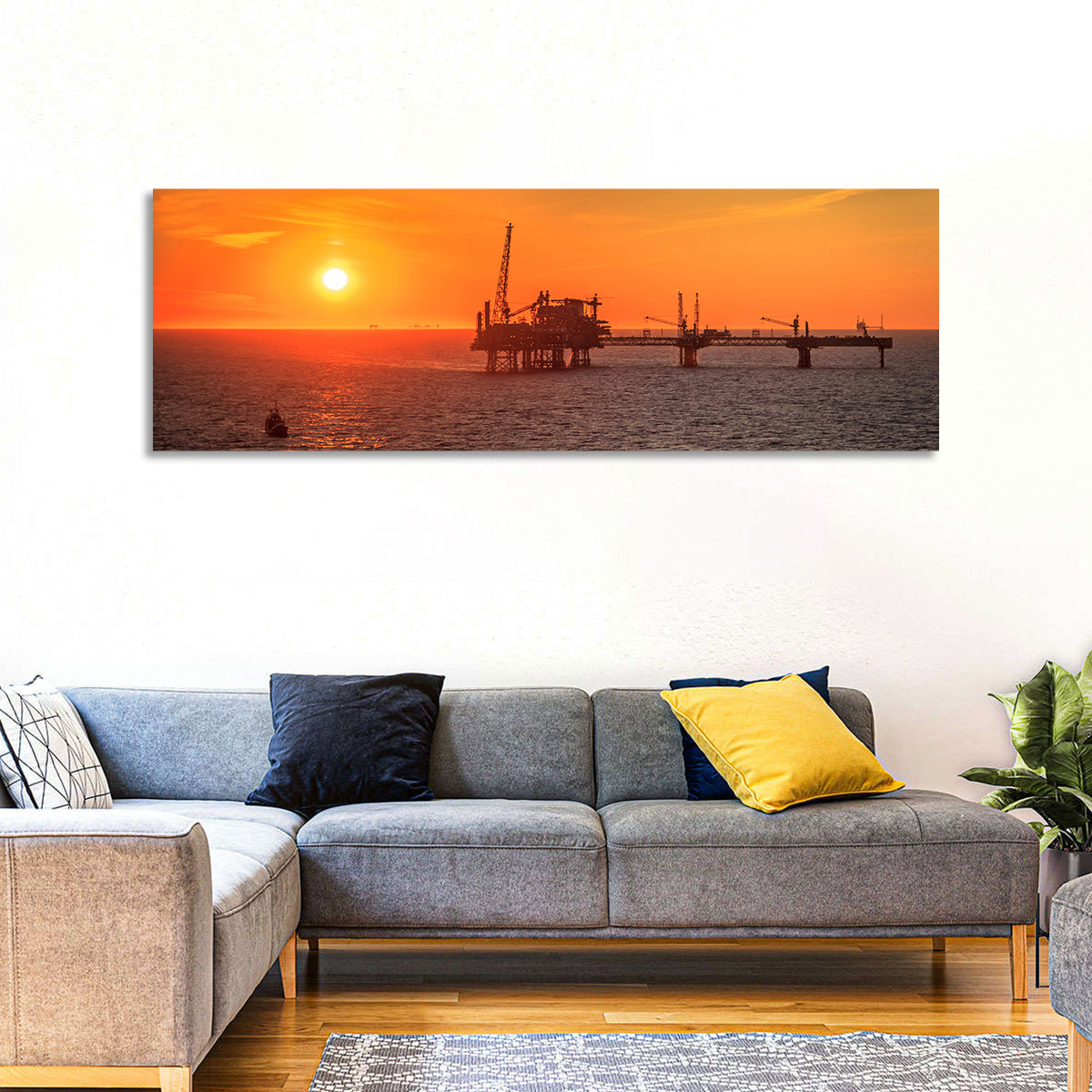Denmark Oil Rig at Sunset Wall Art in a room, landscape