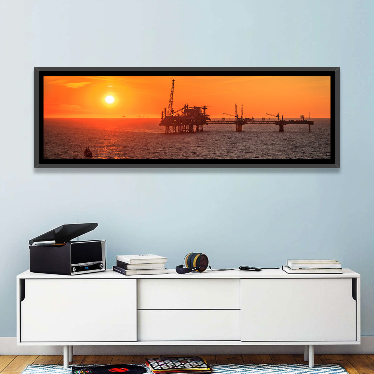 Denmark Oil Rig at Sunset Wall Art in a room, landscape