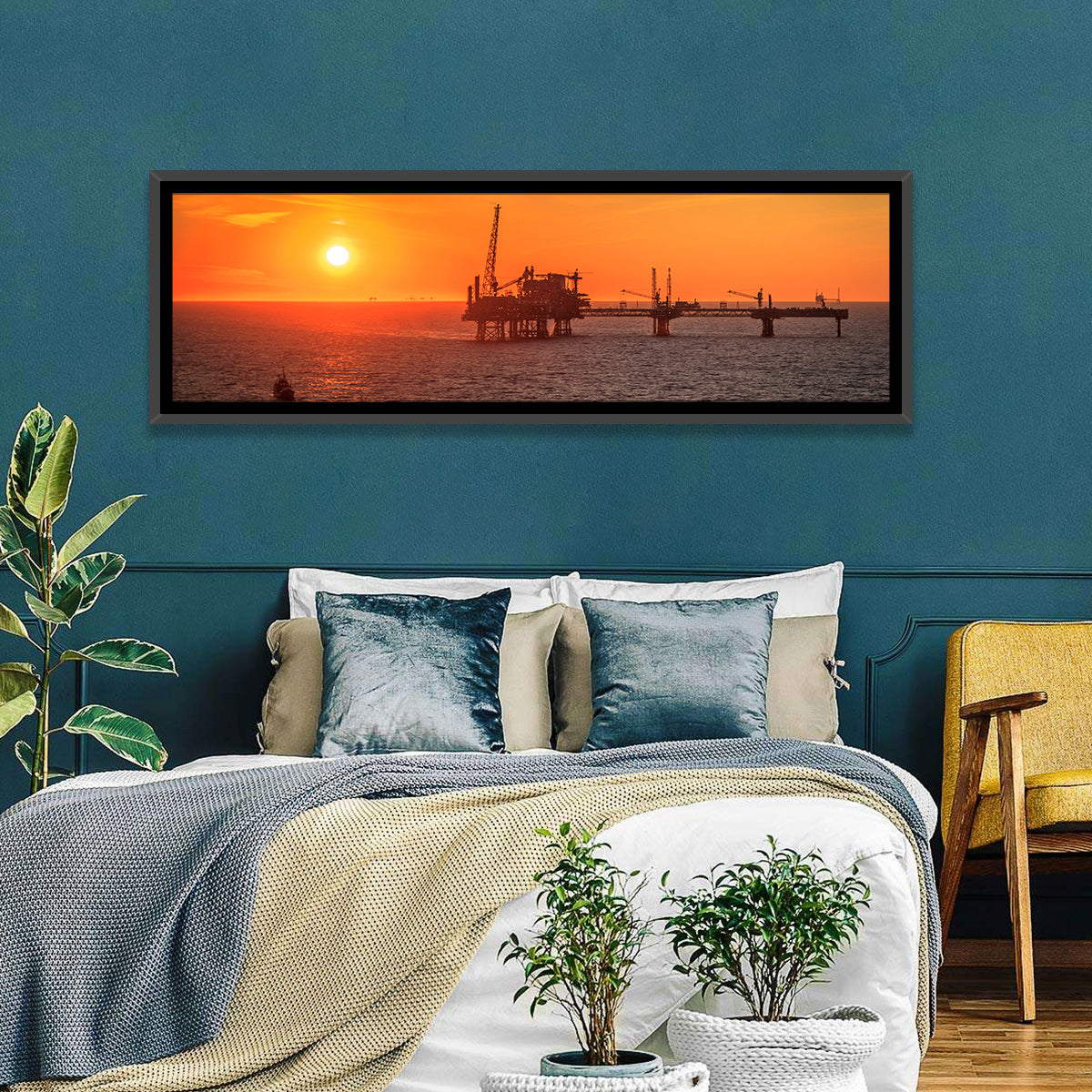 Denmark Oil Rig at Sunset Wall Art in a room, landscape