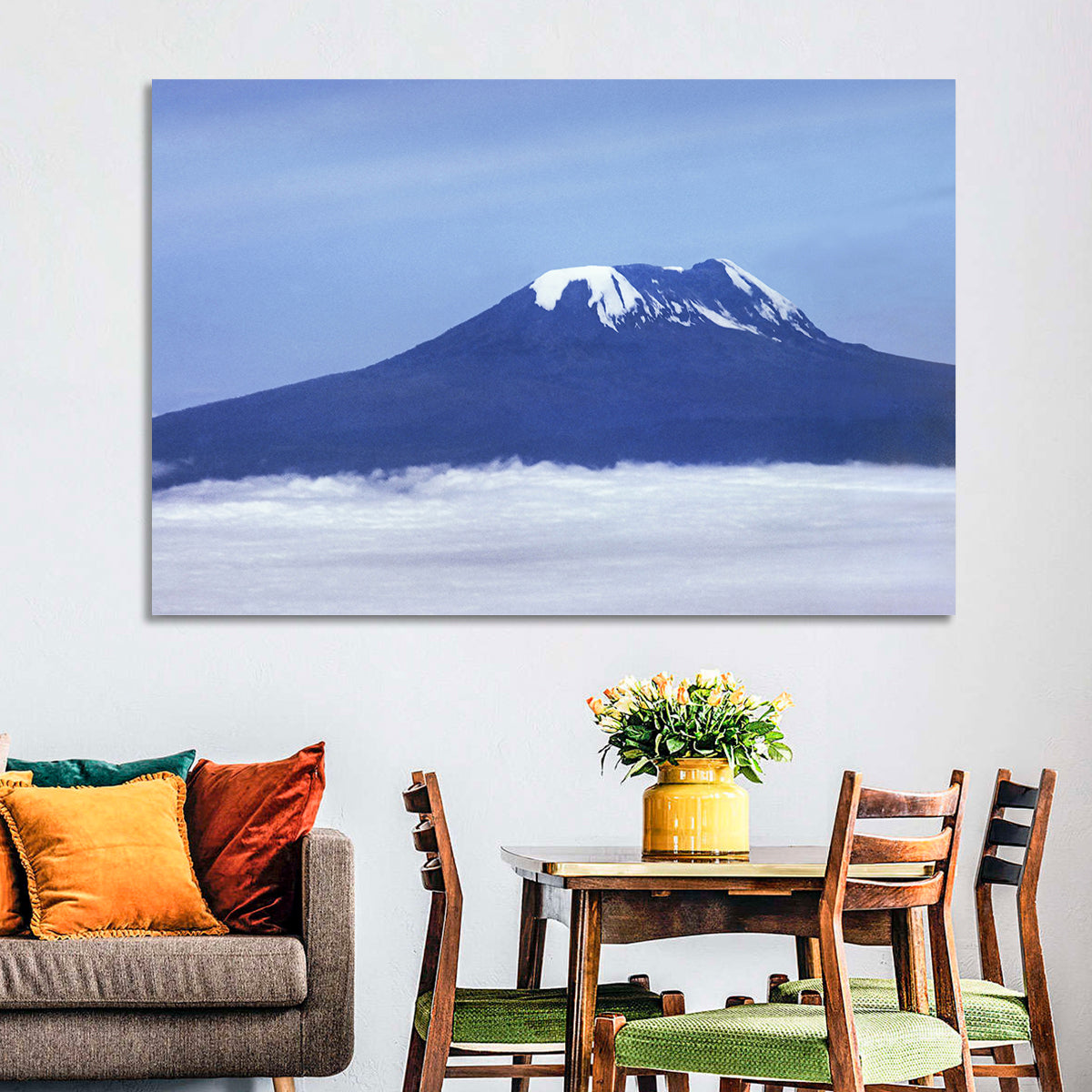 Snow-capped Kilimanjaro Wall Art in a room, landscape
