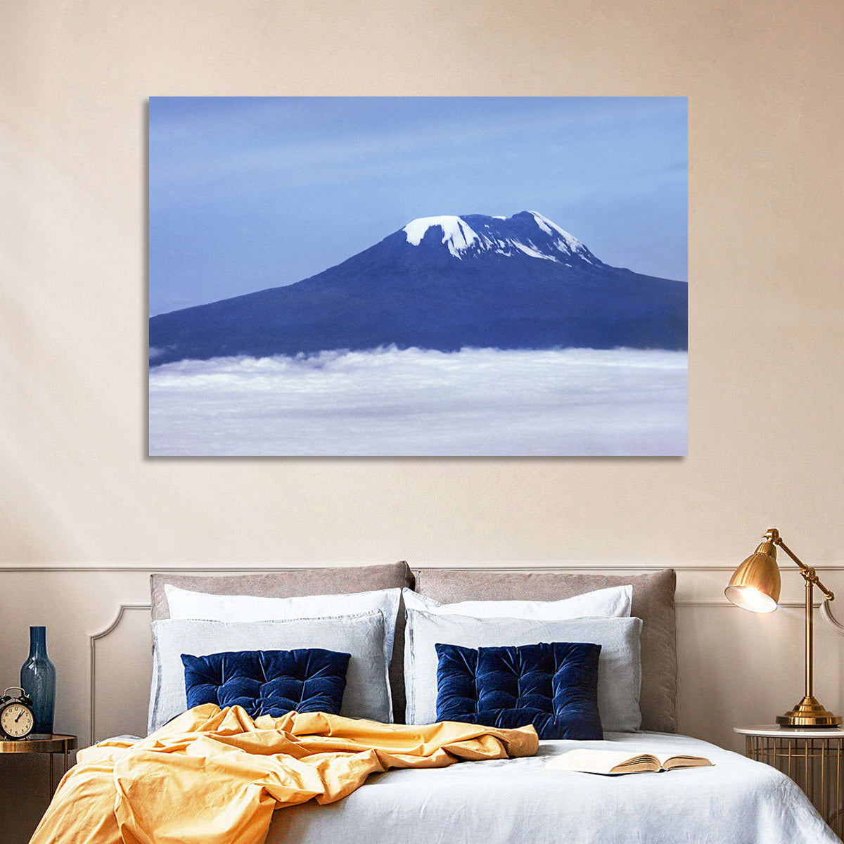 Snow-capped Kilimanjaro Wall Art in a room, landscape