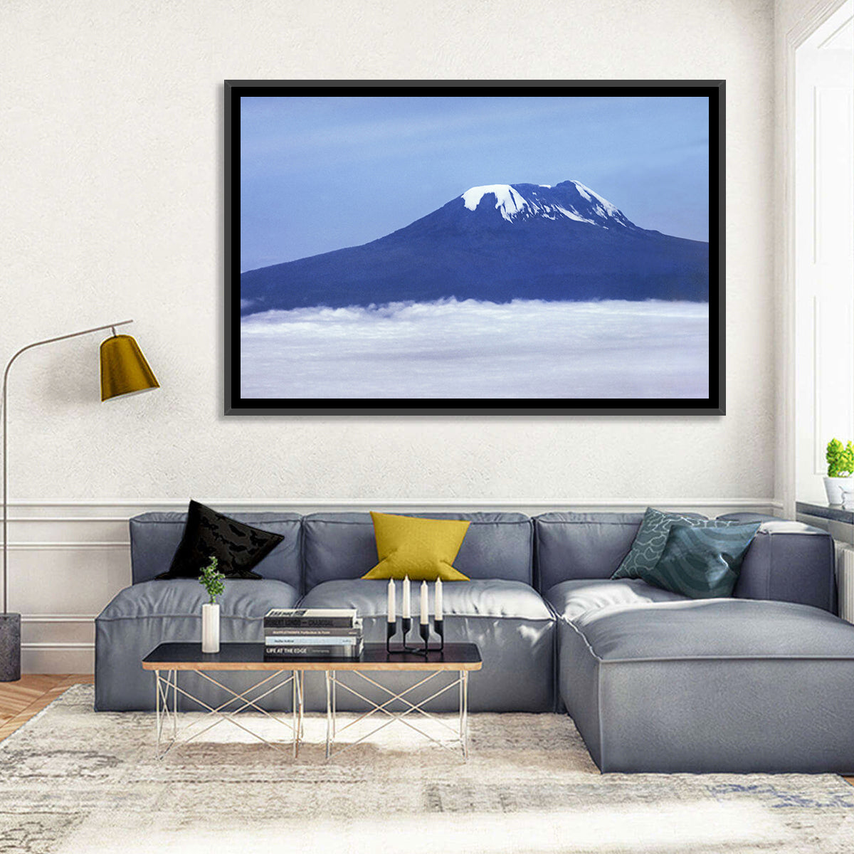 Snow-capped Kilimanjaro Wall Art in a room, landscape