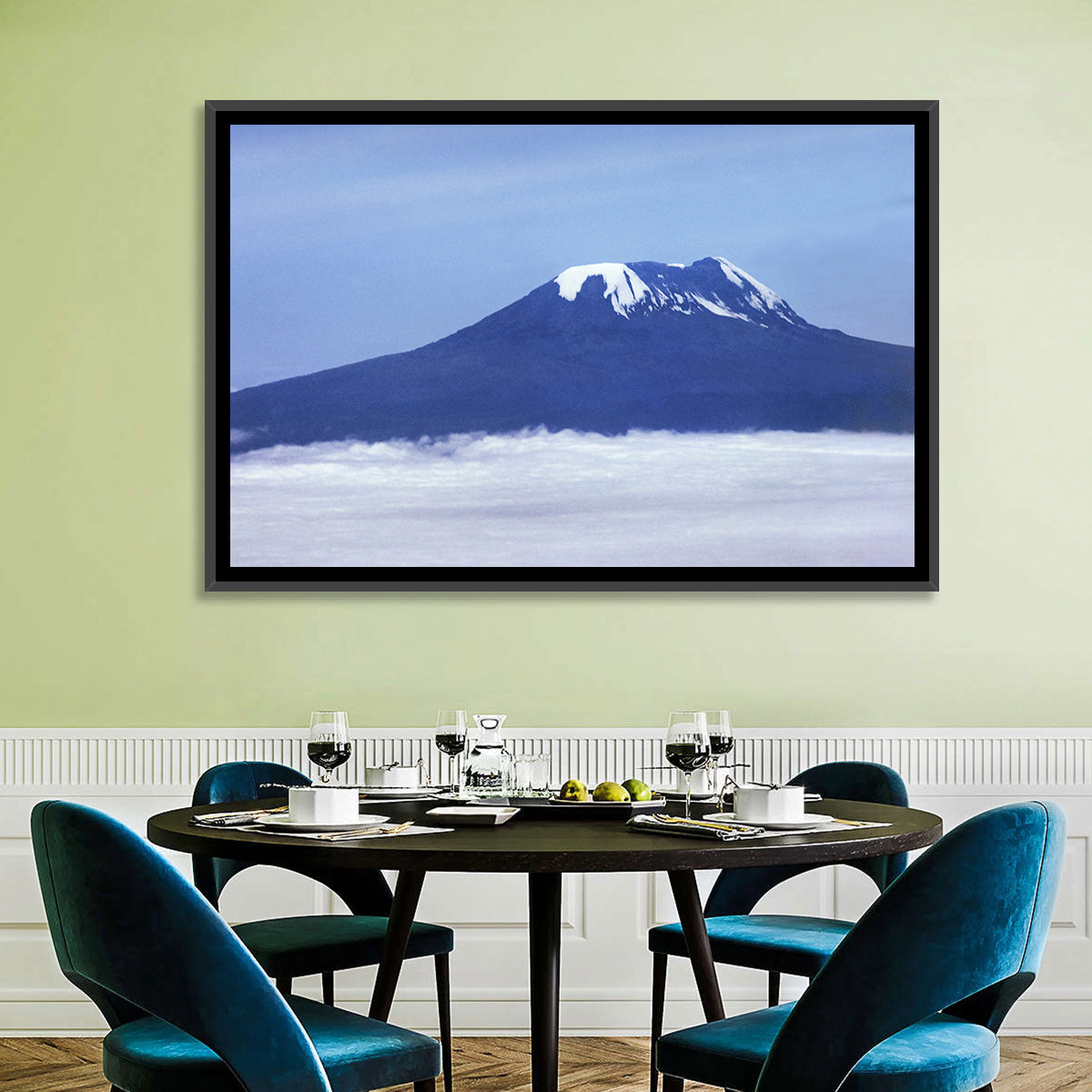 Snow-capped Kilimanjaro Wall Art in a room, landscape
