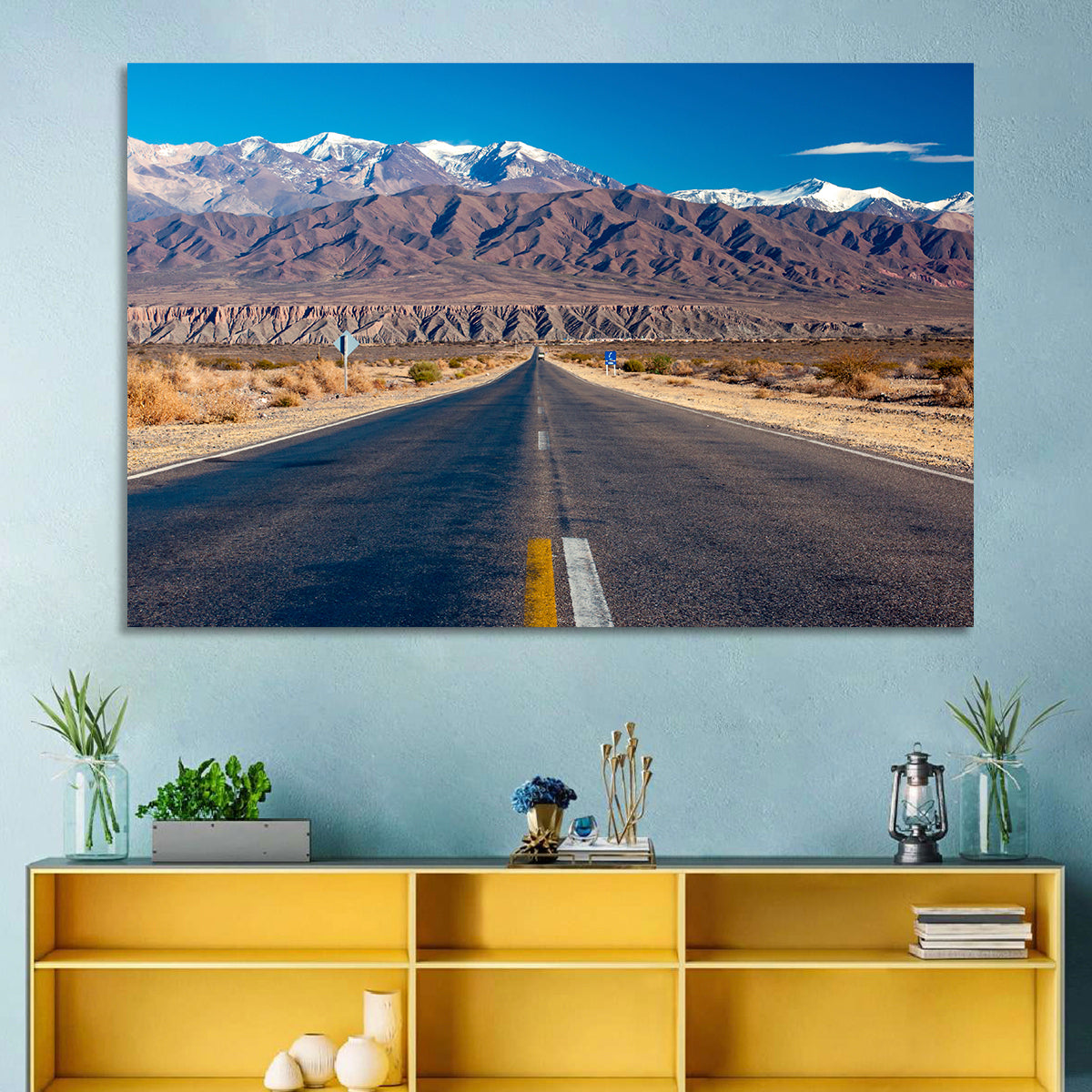 Northern Argentina Desert Road Wall Art in a room, landscape