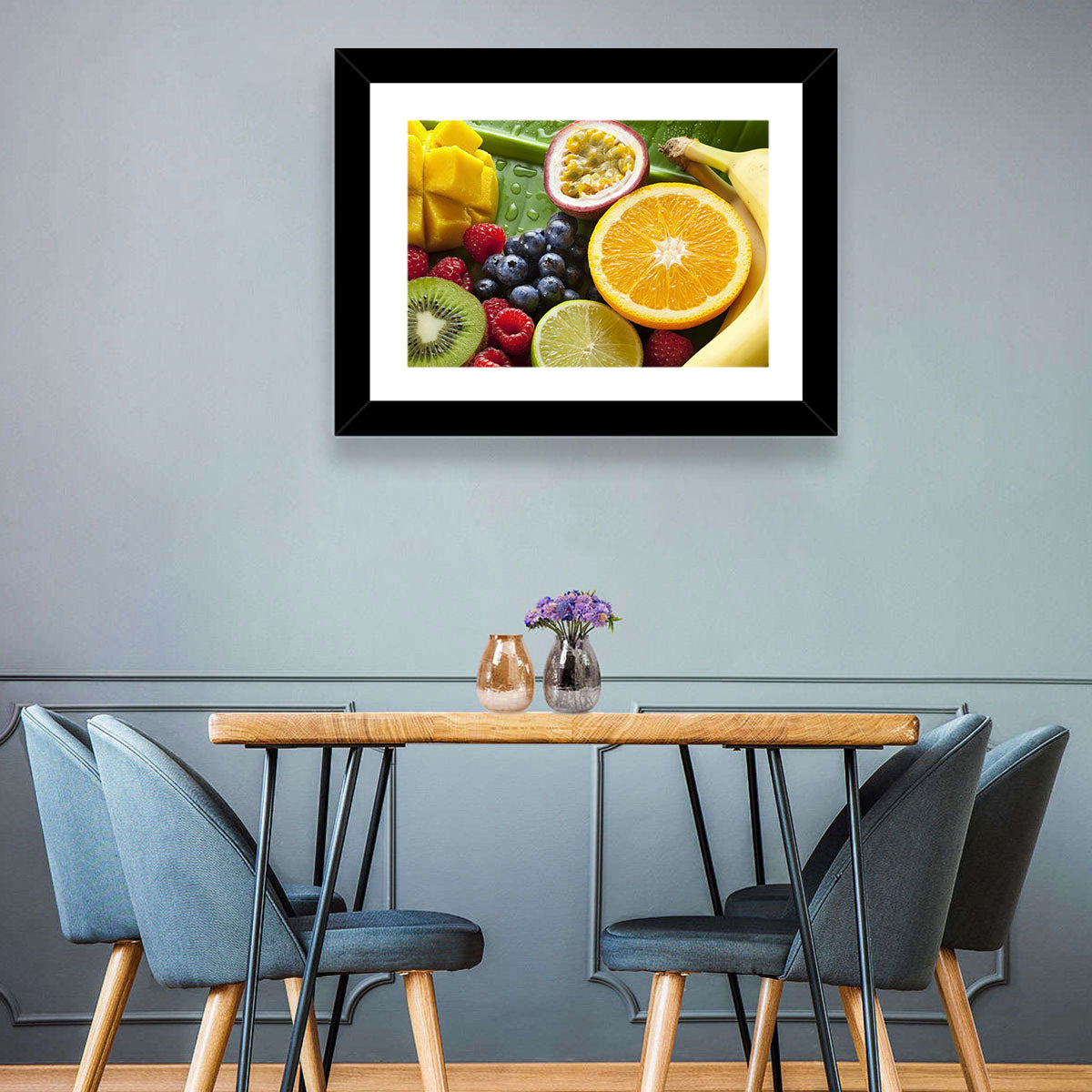 Vibrant Fresh Fruit Flat Lay Wall Art in a room, landscape