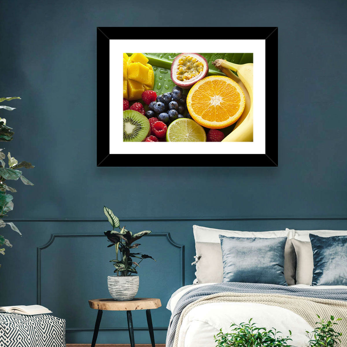 Vibrant Fresh Fruit Flat Lay Wall Art in a room, landscape