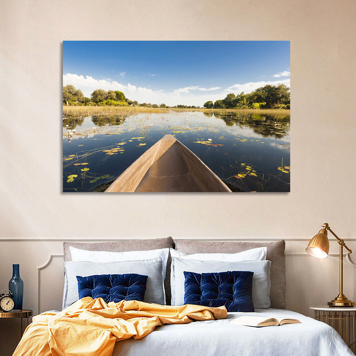 Mokoro Canoe in Okavango Delta Wall Art in a room, landscape