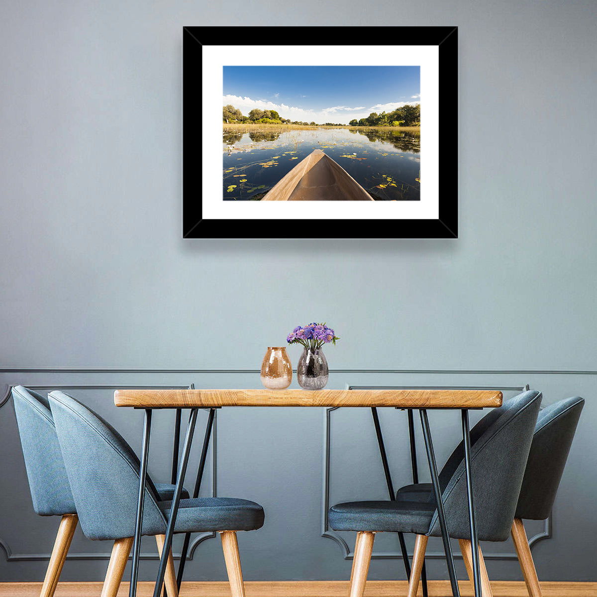 Mokoro Canoe in Okavango Delta Wall Art in a room, landscape