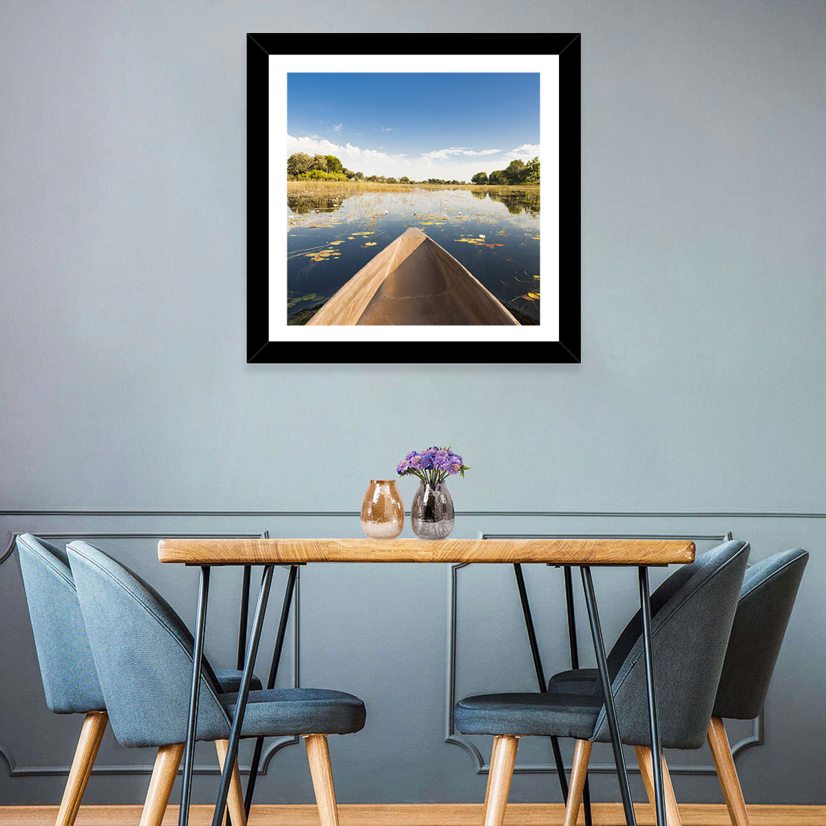 Mokoro Canoe in Okavango Delta Wall Art in a room, landscape