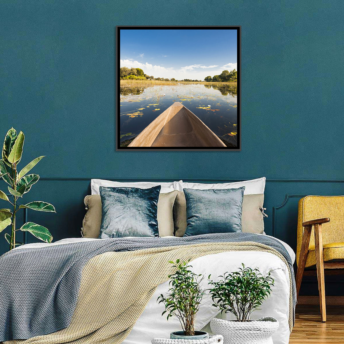 Mokoro Canoe in Okavango Delta Wall Art in a room, landscape