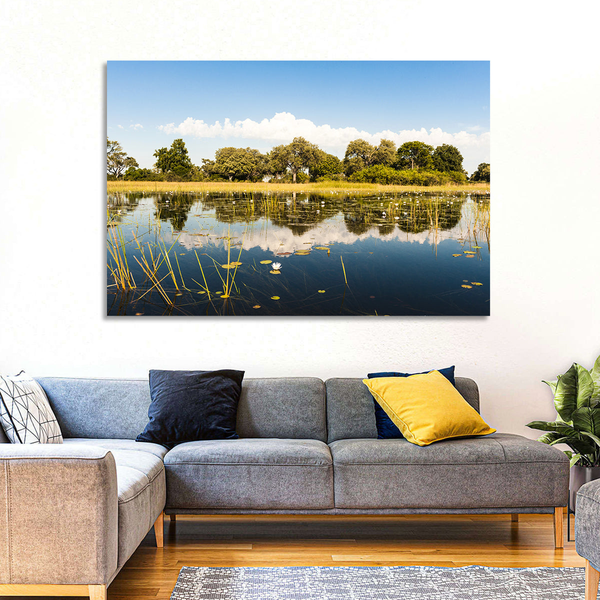 Okavango Delta Waterlilies Wall Art in a room, landscape