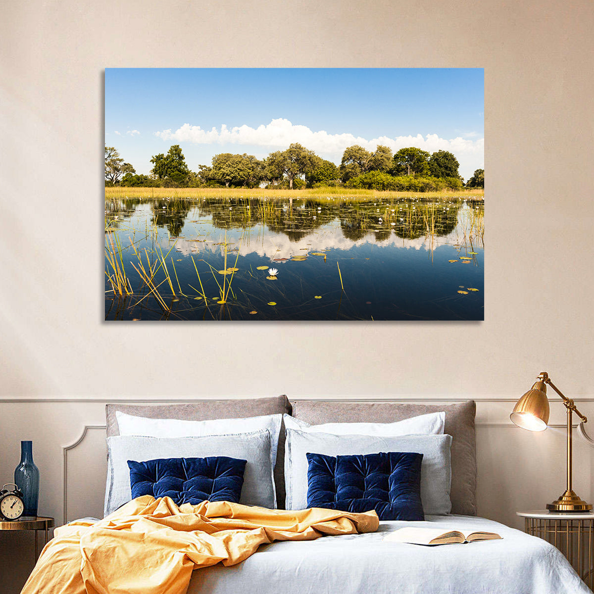 Okavango Delta Waterlilies Wall Art in a room, landscape