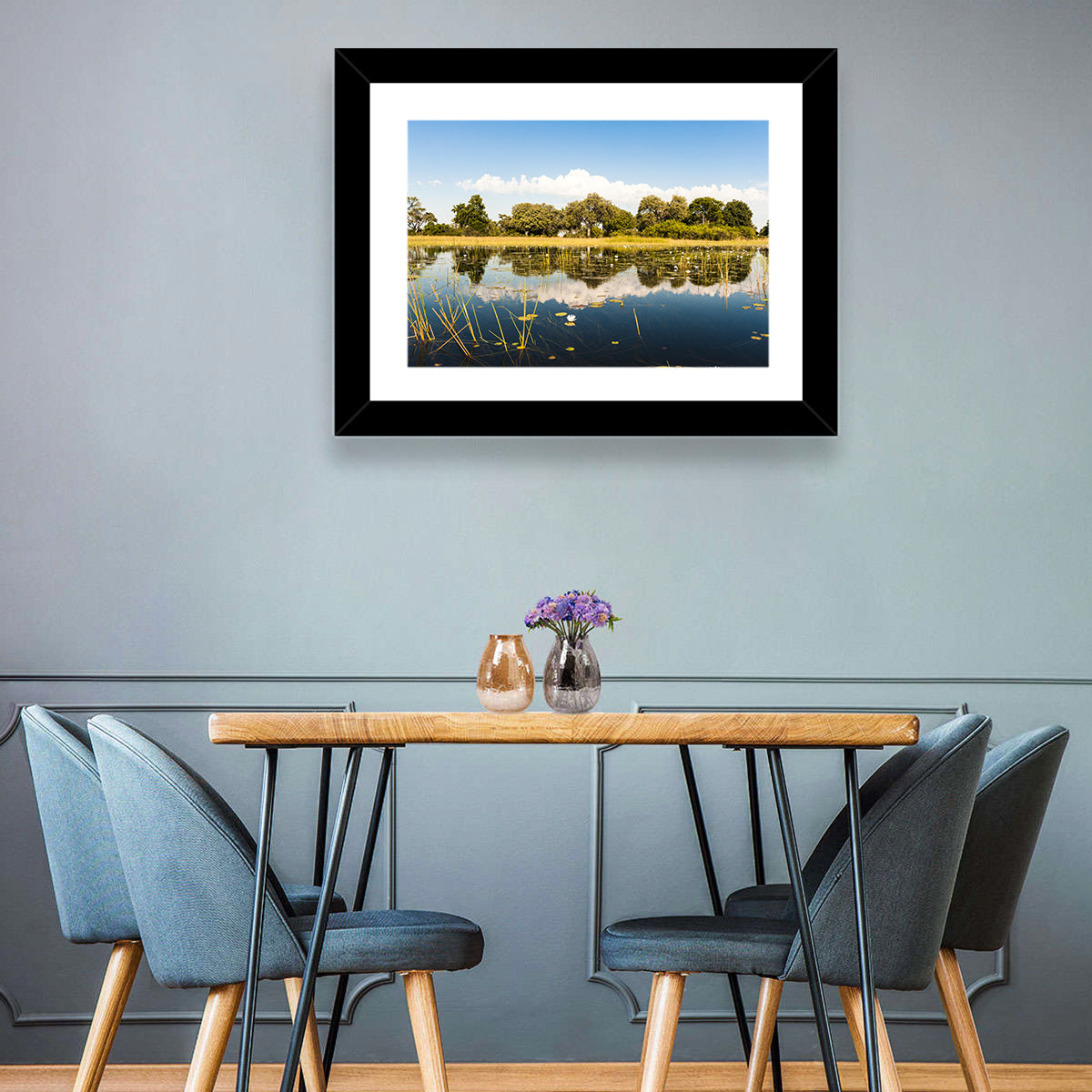 Okavango Delta Waterlilies Wall Art in a room, landscape