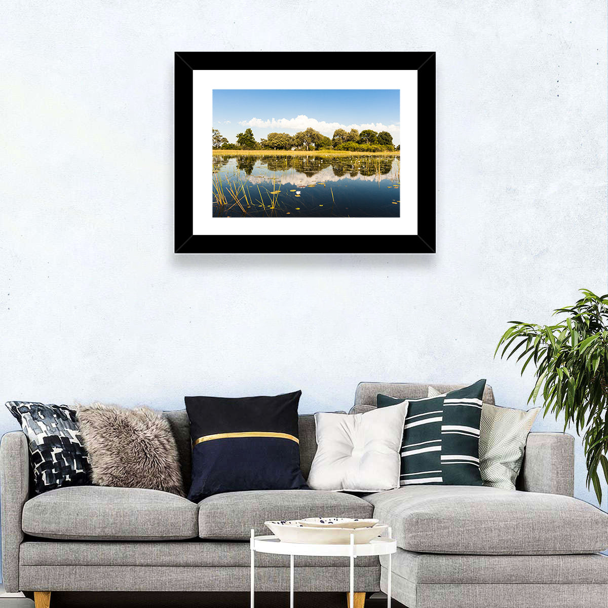 Okavango Delta Waterlilies Wall Art in a room, landscape