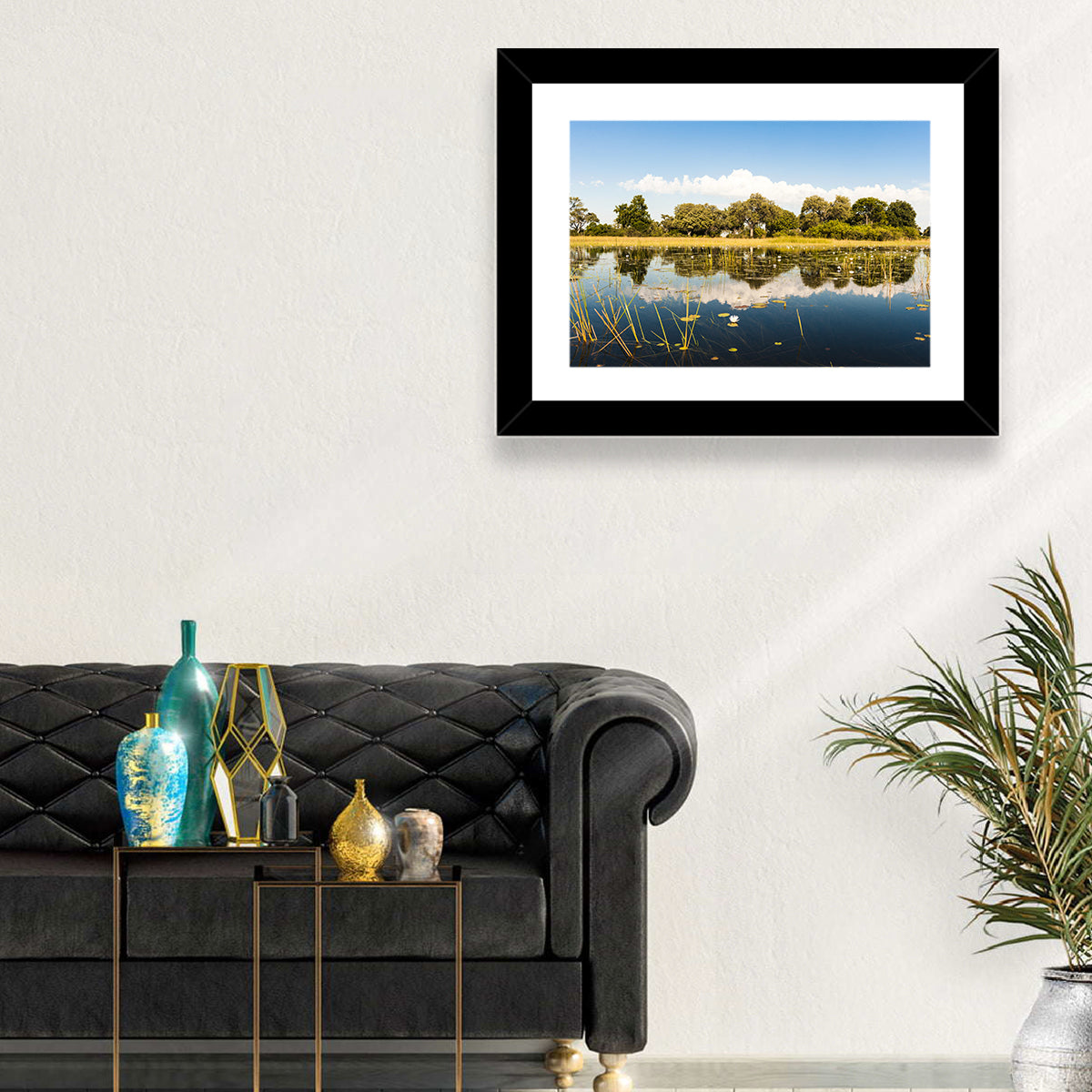 Okavango Delta Waterlilies Wall Art in a room, landscape