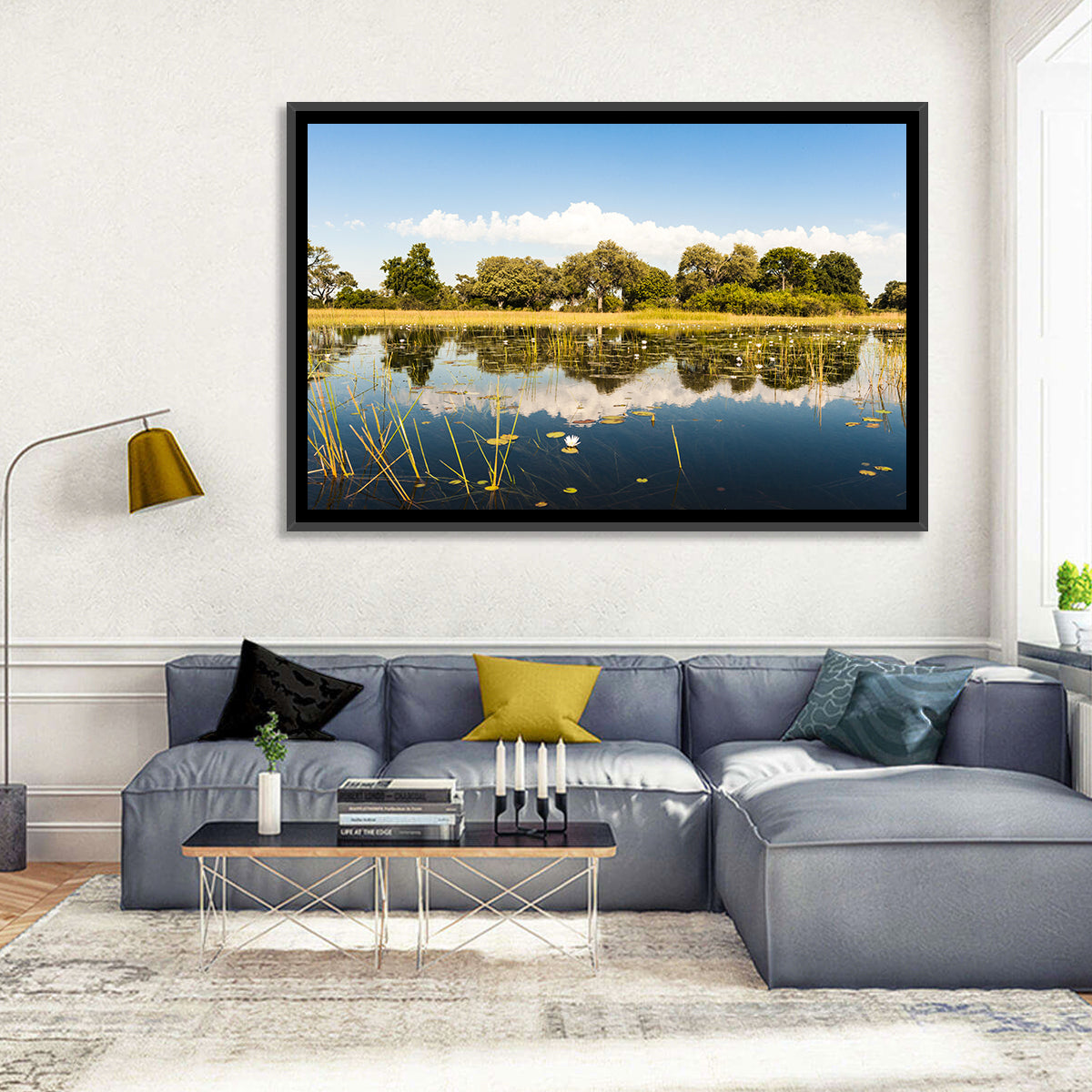 Okavango Delta Waterlilies Wall Art in a room, landscape