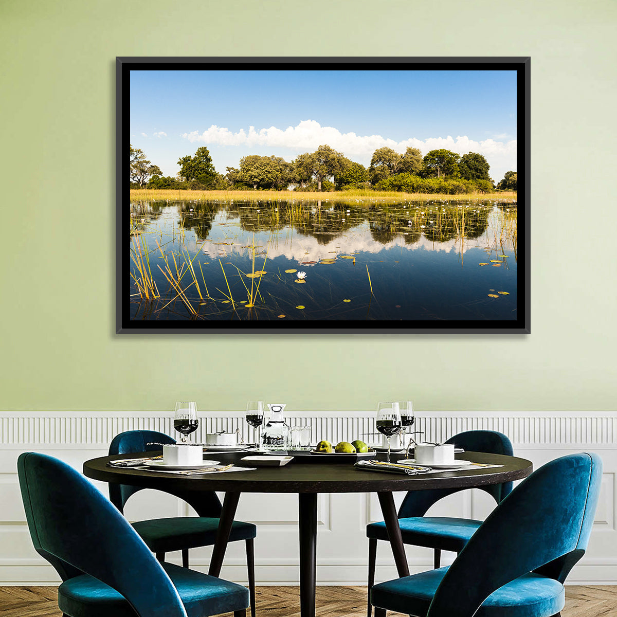 Okavango Delta Waterlilies Wall Art in a room, landscape