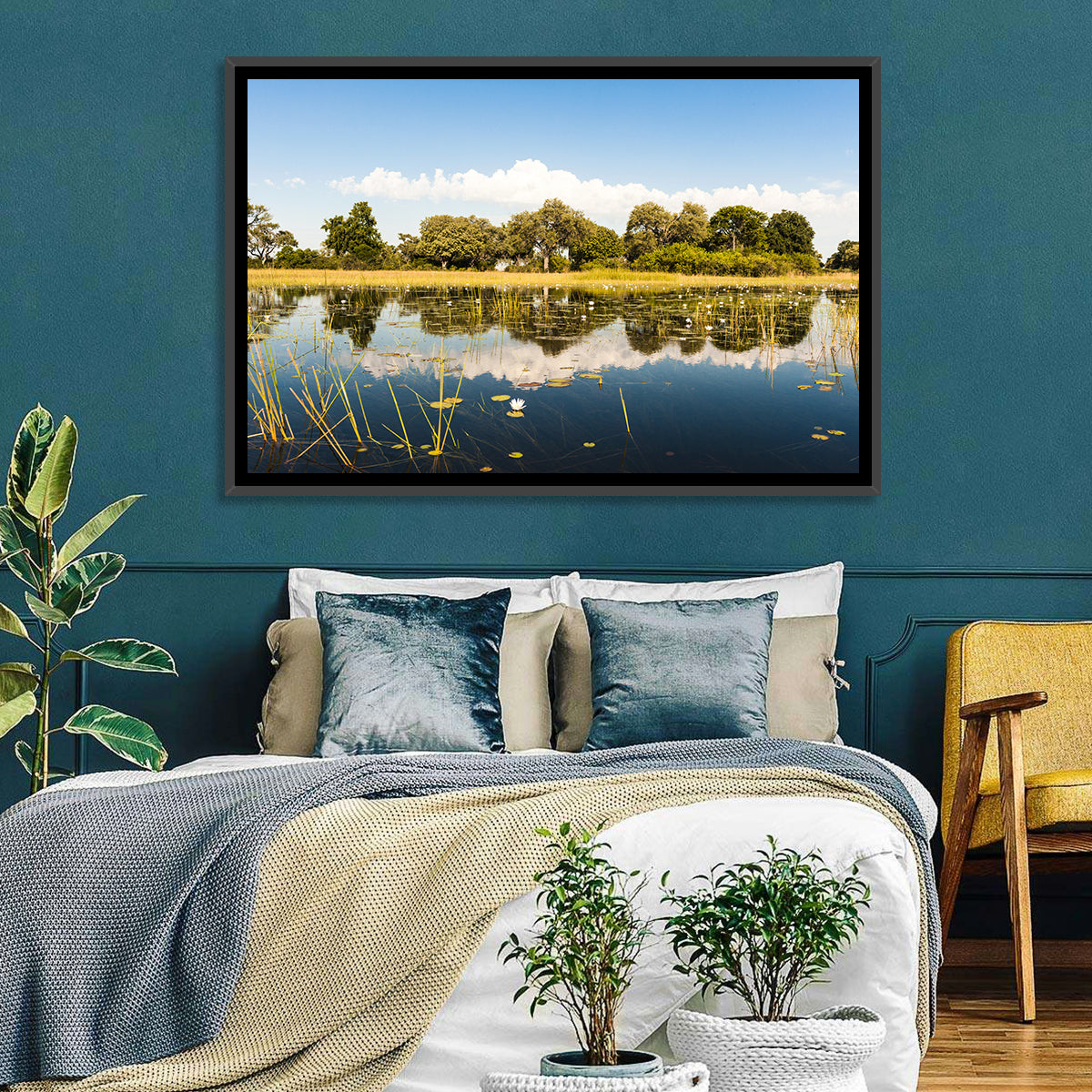 Okavango Delta Waterlilies Wall Art in a room, landscape