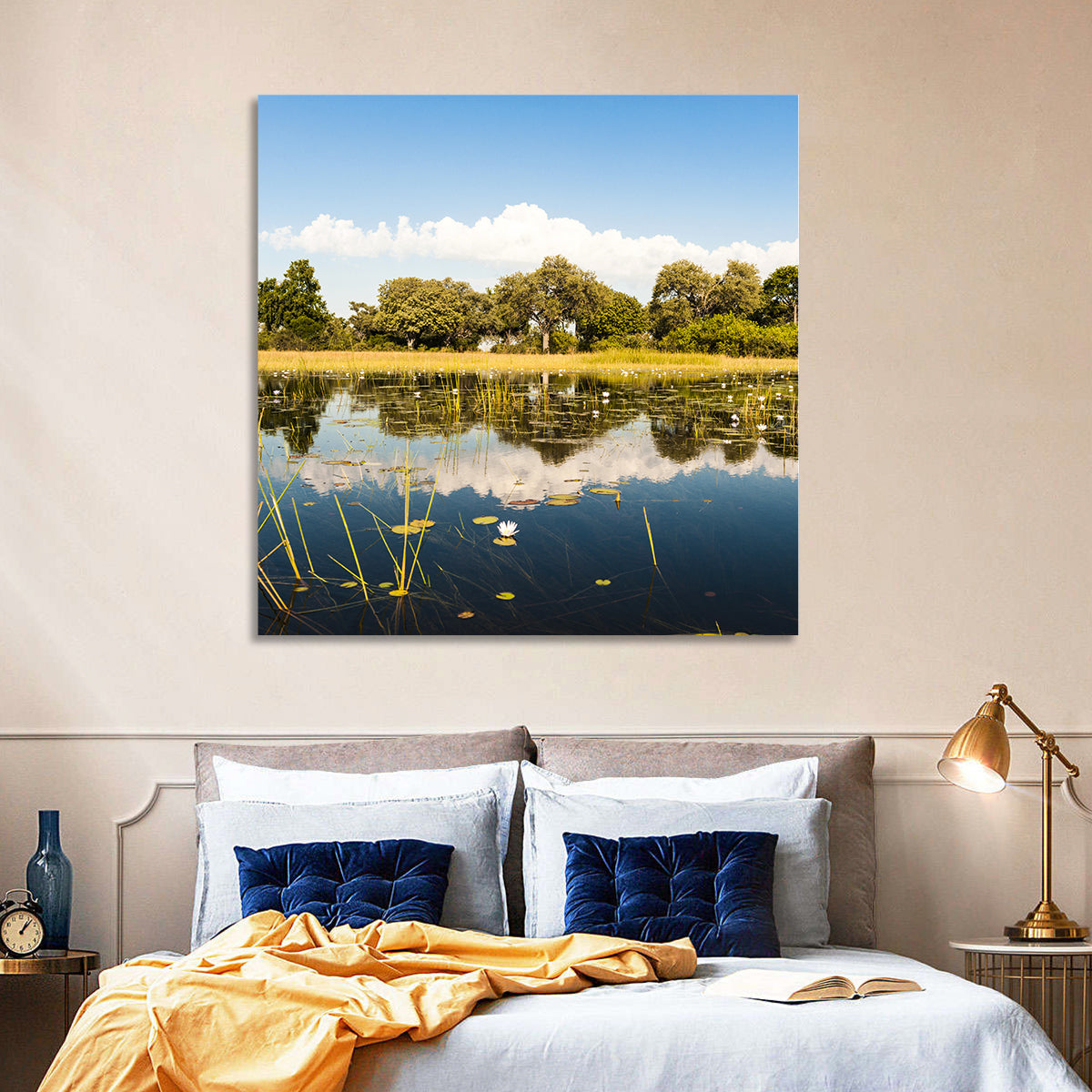 Okavango Delta Waterlilies Wall Art in a room, landscape