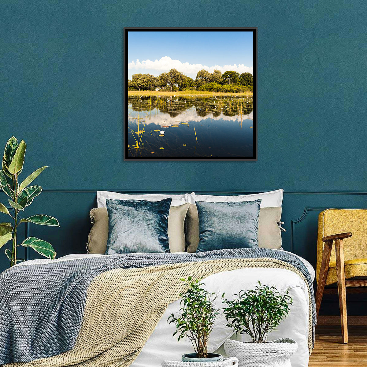 Okavango Delta Waterlilies Wall Art in a room, landscape