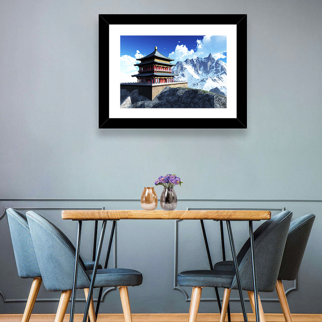 Sunlit Pagoda and Snow Peaks Wall Art