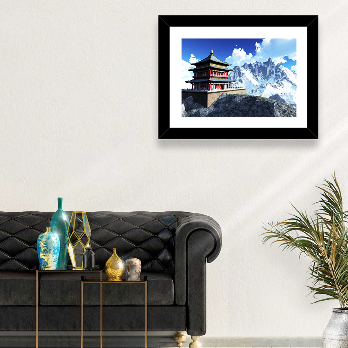 Sunlit Pagoda and Snow Peaks Wall Art
