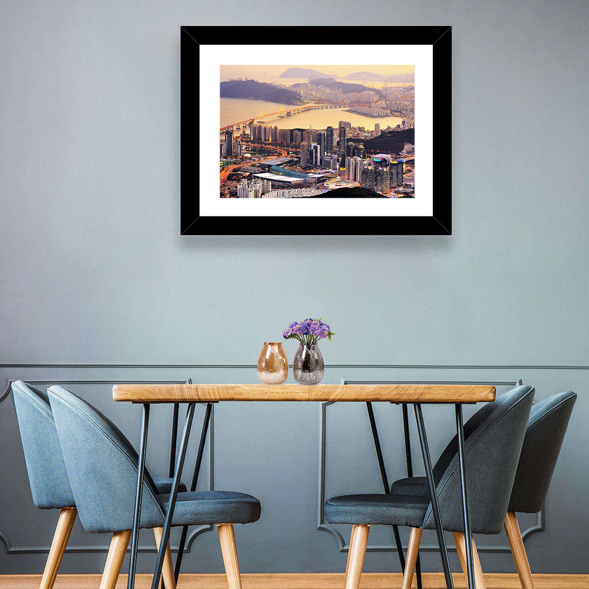 Busan Dusk Aerial Skyline with Gwangan Bridge Wall Art in a room, landscape