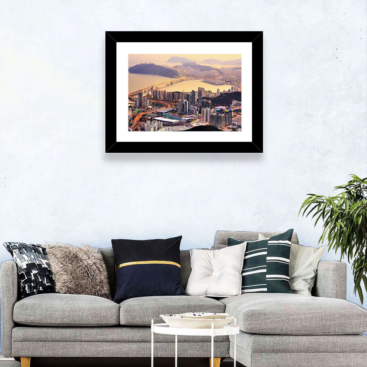 Busan Dusk Aerial Skyline with Gwangan Bridge Wall Art