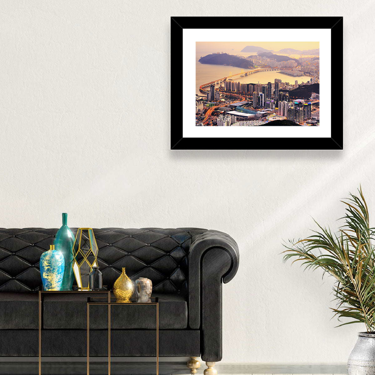 Busan Dusk Aerial Skyline with Gwangan Bridge Wall Art in a room, landscape