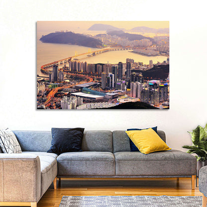 Busan Dusk Aerial Skyline with Gwangan Bridge Wall Art