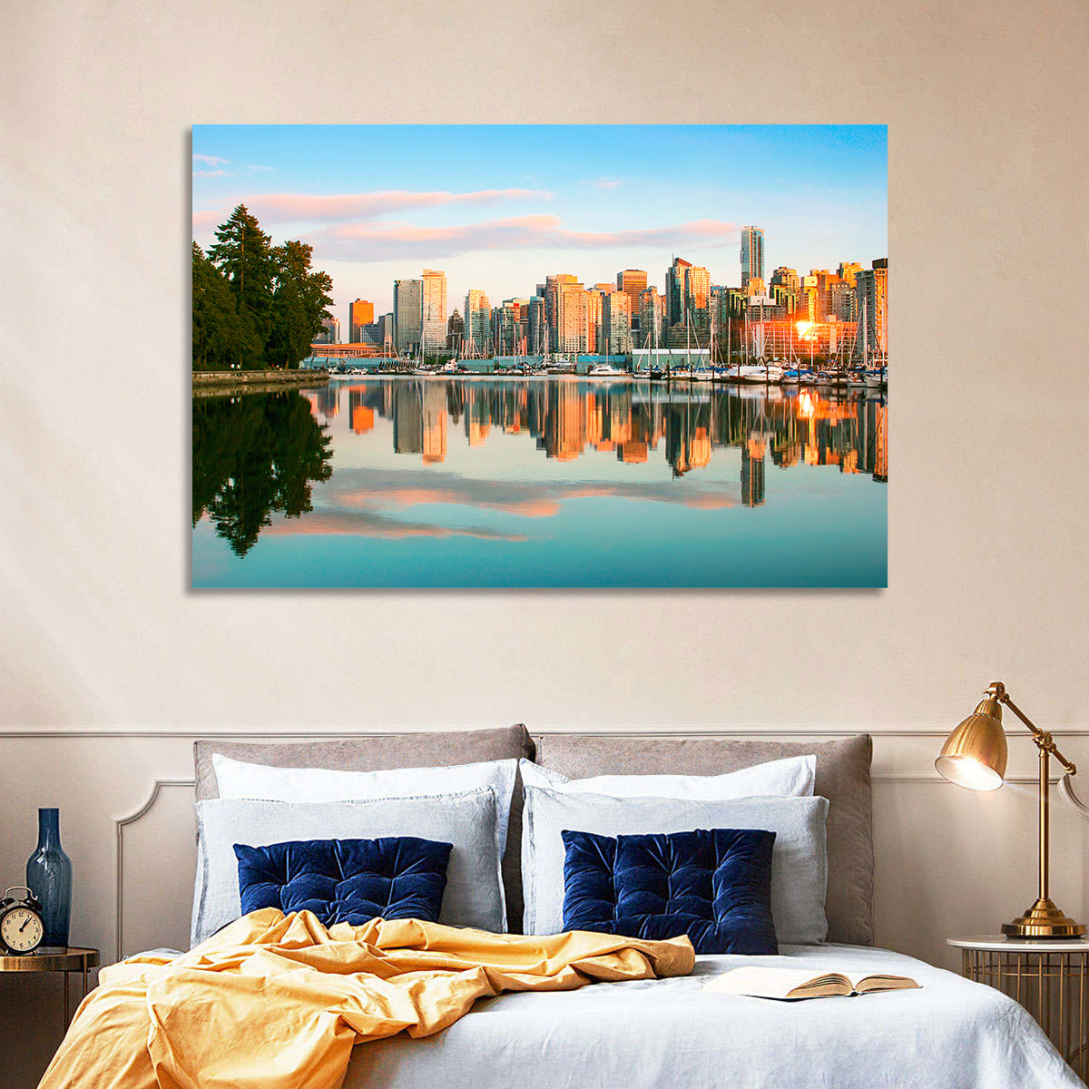 Vancouver Skyline at Coal Harbour Wall Art in a room, landscape