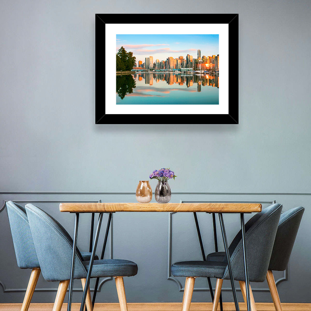 Vancouver Skyline at Coal Harbour Wall Art in a room, landscape