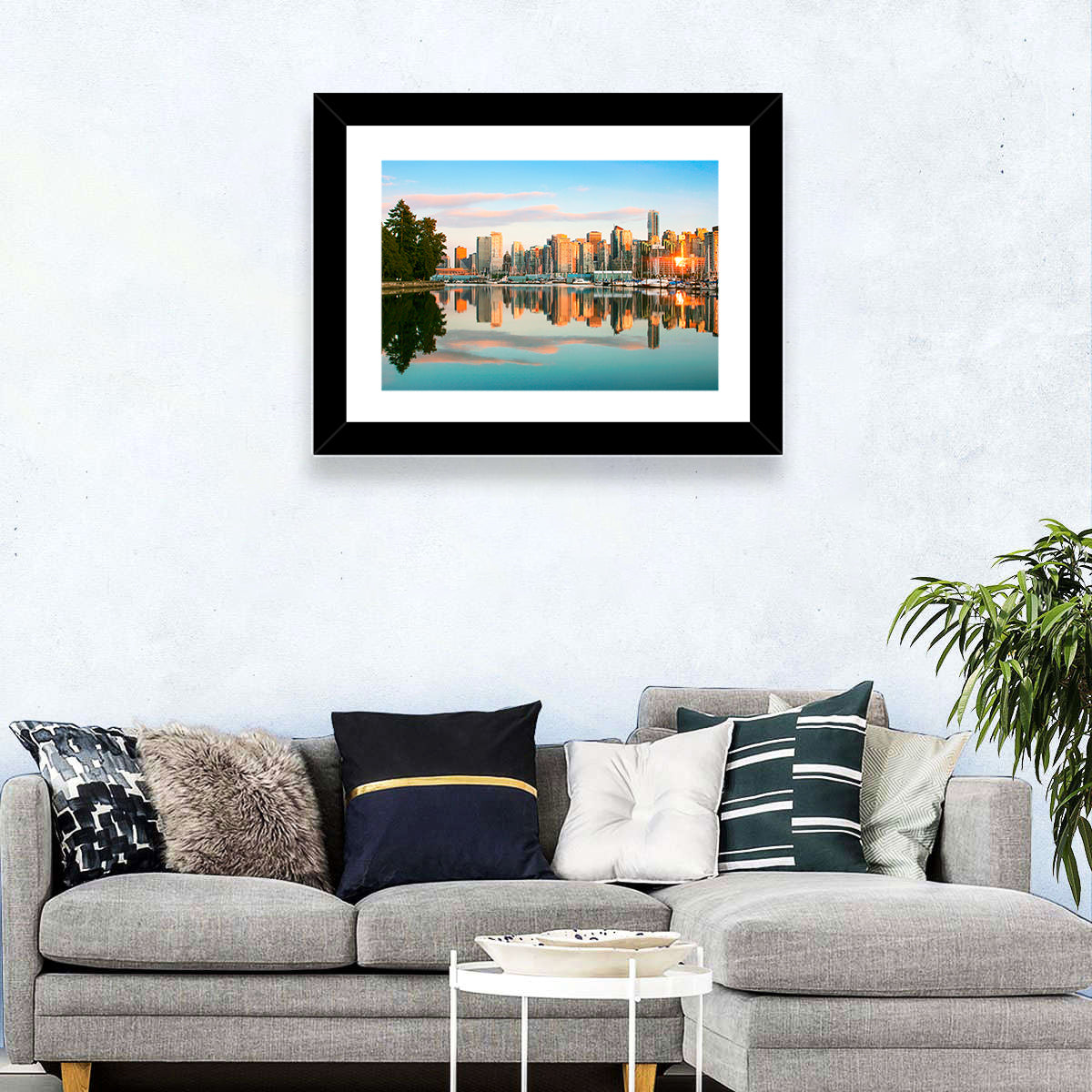 Vancouver Skyline at Coal Harbour Wall Art in a room, landscape