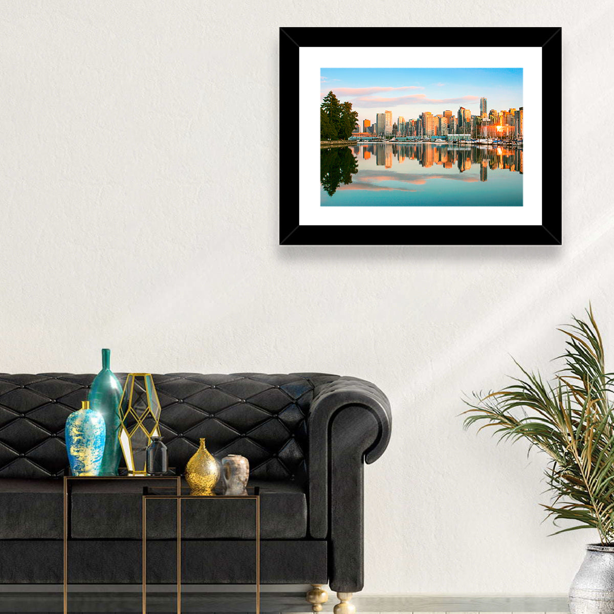 Vancouver Skyline at Coal Harbour Wall Art in a room, landscape