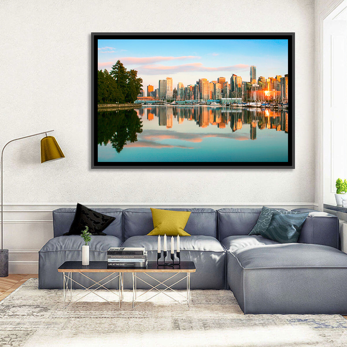 Vancouver Skyline at Coal Harbour Wall Art in a room, landscape