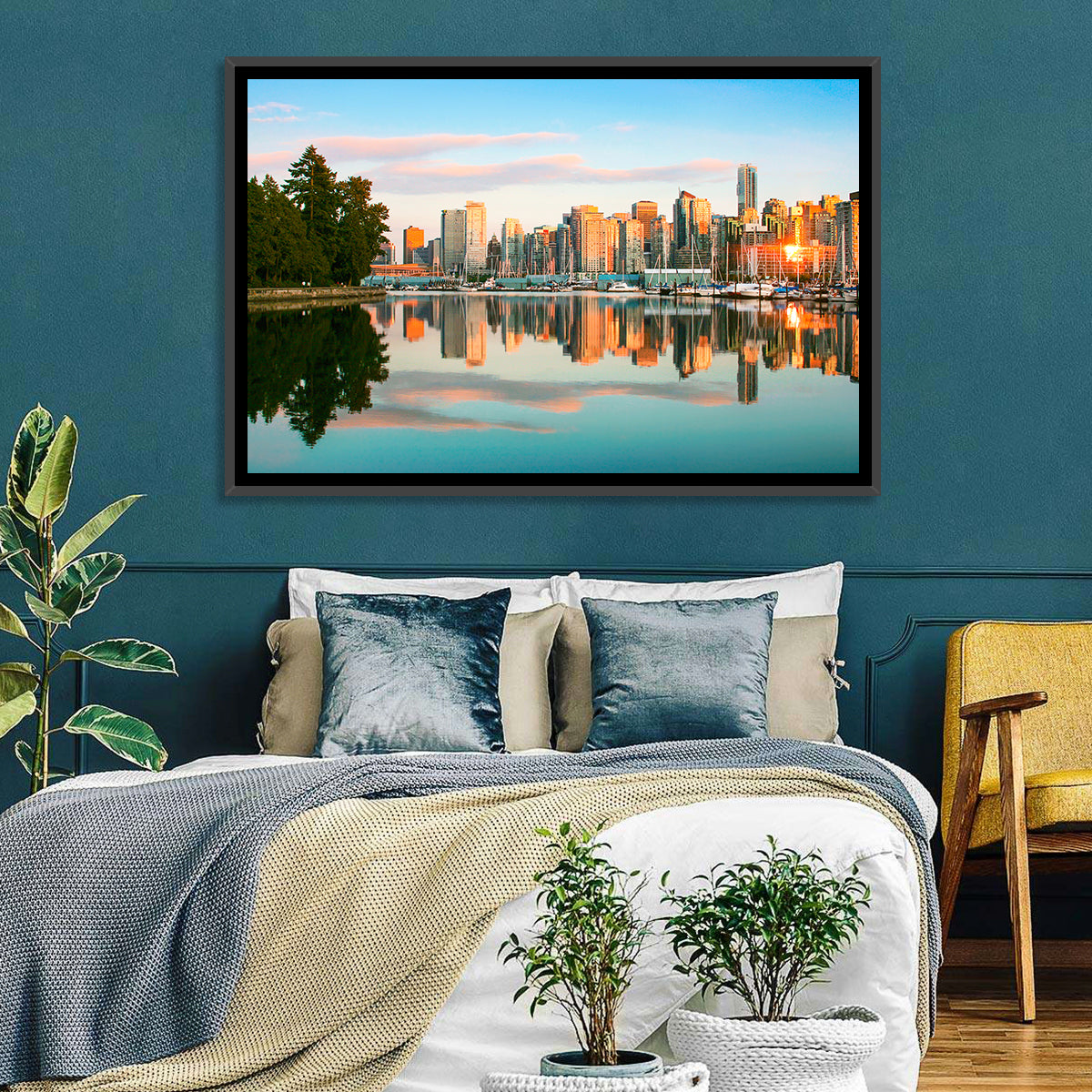 Vancouver Skyline at Coal Harbour Wall Art in a room, landscape