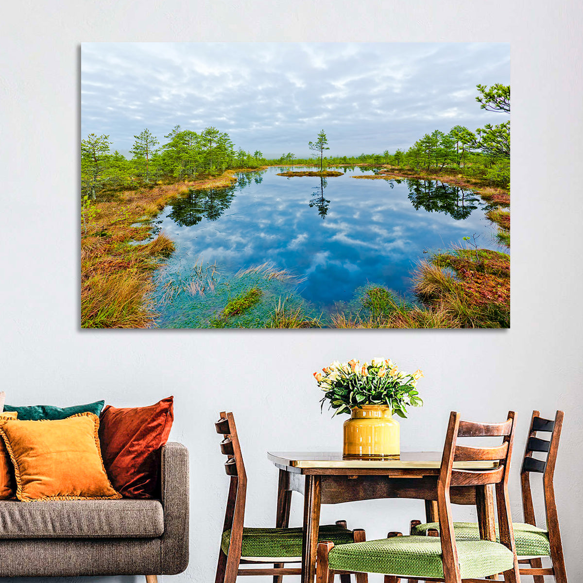Viru Bog Reflections Wall Art in a room, landscape